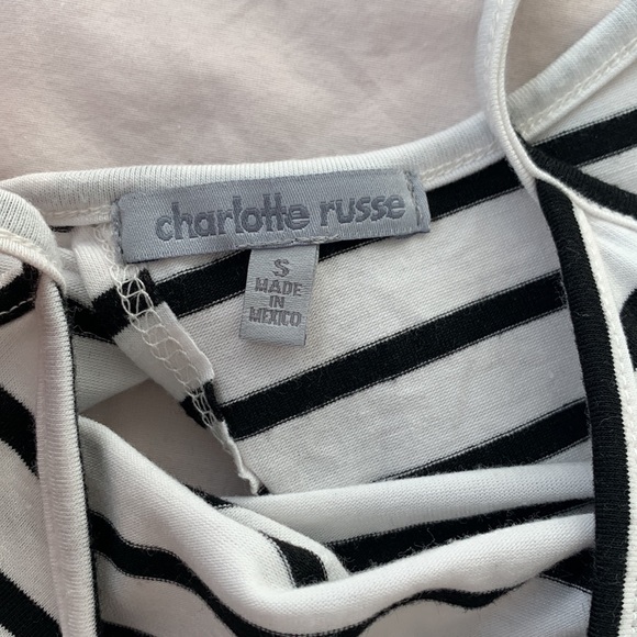 Charlotte Russe crop tank, open back, Pom Pom detail, black & white stripes, S - Picture 5 of 8